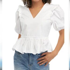 NWT ENGLISH FACTORY V-Neck Puff Sleeve Top White Size Large